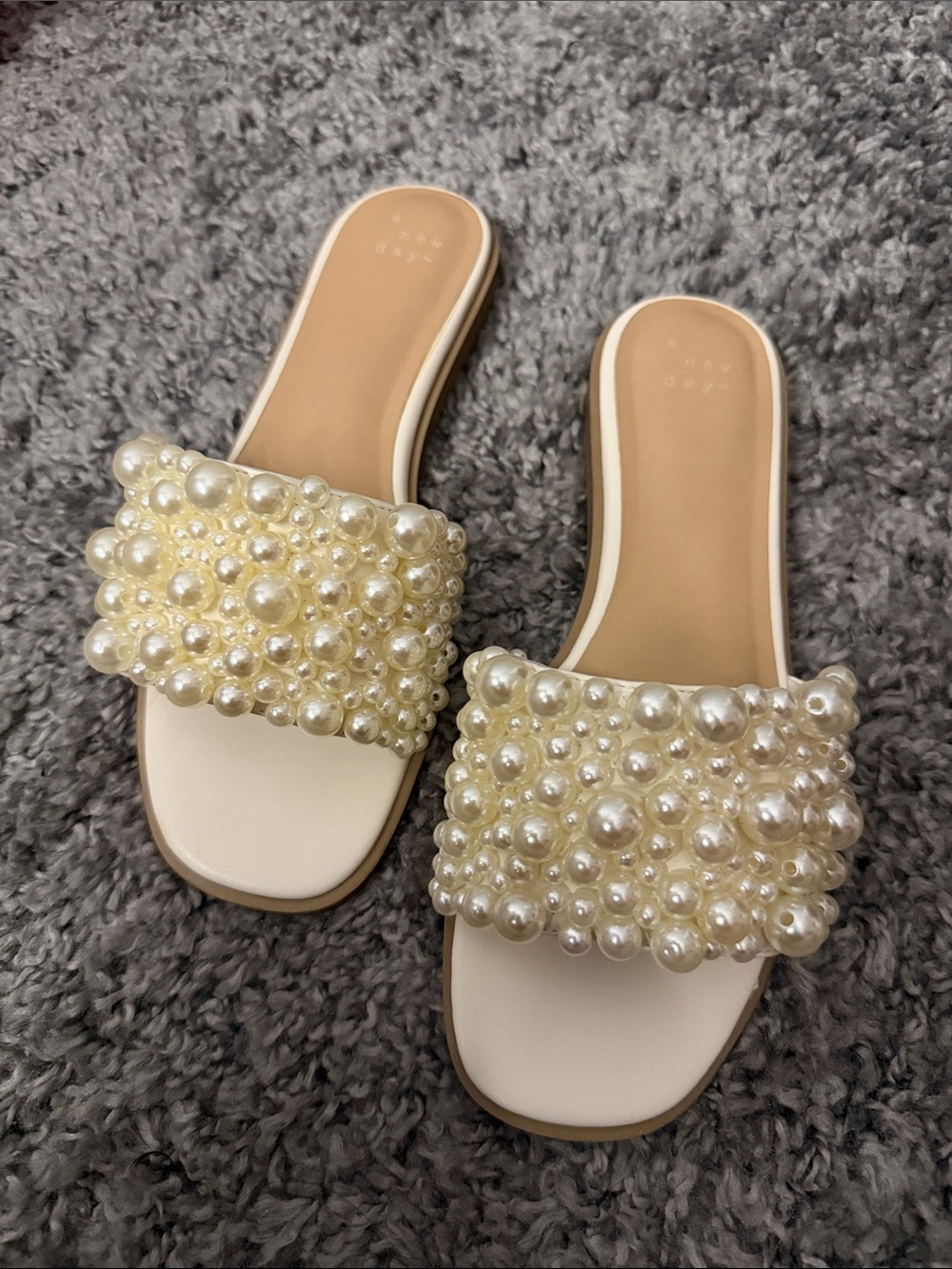 Pearl-Embellished White Sandals